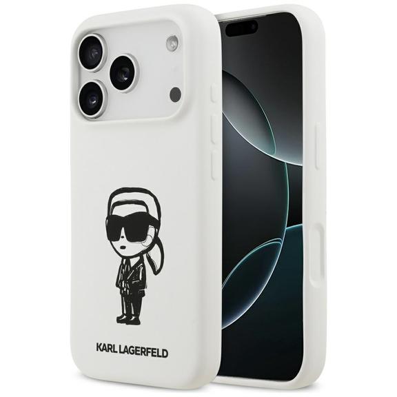 KARL LAGERFELD futerał do IPHONE 17 Pro kompatybilny z MagSafe KLHMP17LSKIGROH (Silicone W/ KL Sketch & Logo) biały
