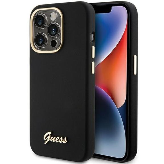 GUESS futerał do IPHONE 15 Pro GUHCP15LSMBSLK (Silicone Script Metal Logo & Frame) czarny