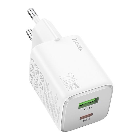 Ładowarka sieciowa do telefonu Hoco USB A + USB C QC3.0 PD 3A 20W N41 biała