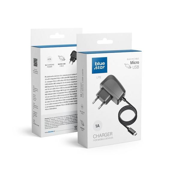 Ładowarka sieciowa do telefonu Blue Star Lite 1A 5W z kablem Micro USB TFK-TC-1095B czarna