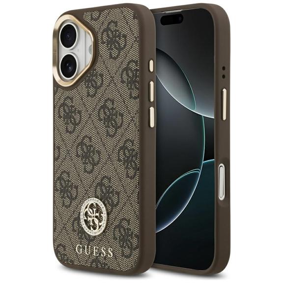 GUESS futerał do IPHONE 17 kompatybilny z MagSafe GUHMP17SP4GRMDEW (PU W/ 4G Strass Logo) brązowy