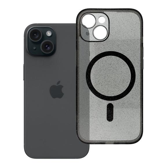 Etui na iPhone 15 Clear Mag Cover - Glitter (Str / Camera Protection) zgodne z MagSafe  czarne glitter