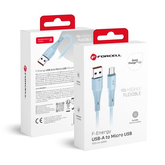 Kabel USB A do Micro USB Forcell F-Energy QC3.0 2,4A 18W Silicone 1 m C341 niebieski
