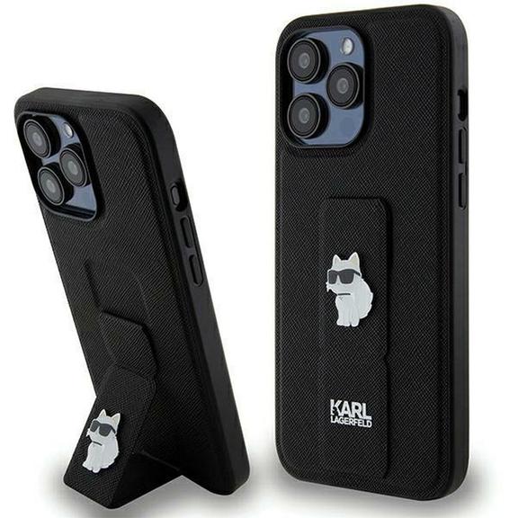 KARL LAGERFELD futerał do IPHONE 13 Pro Max KLHCP13XGSACHPK (Gripstand Saffiano choupette PIN) czarny