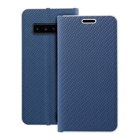 Etui z klapką na Samsung S10 Luna Book Carbon niebieskie