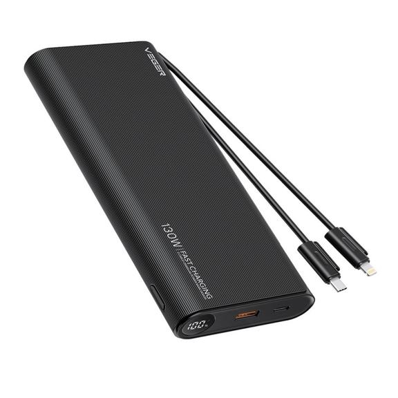 Powerbank Veger TCE130 (W2503) PD 130W 25000 mAh z wbudowanymi kablami Typ C / Lightning czarny 0INT