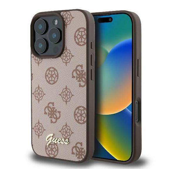 GUESS futerał do IPHONE 16 Pro Max kompatybilny z MagSafe GUHMP16XPGPYSW (PU Peony Script) brązowy