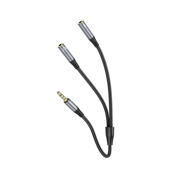 Kabel AUX 2w1 Jack 3,5 mm (męski) do 2 x Jack 3,5 mm (żeński) Hoco 0,25 m UPA21 szary (SC)