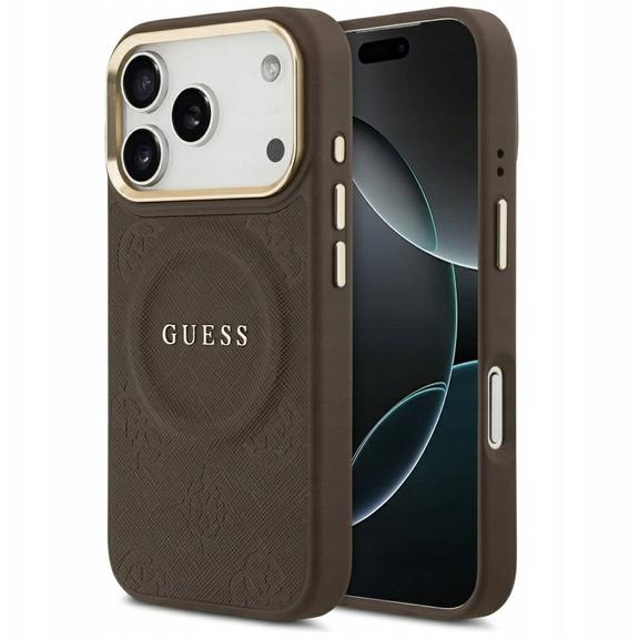 GUESS futerał do IPHONE 17 Pro kompatybilny z MagSafe GUHMP17LPSAMSECW (PU W/ Peony Hot Stamp) brązowy