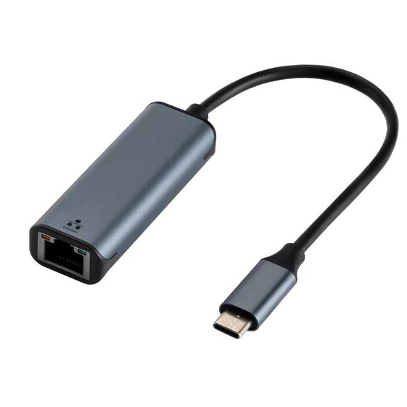 Adapter Typ C (męski) do RJ45 ETHERNET 10/100/1000Mbps ART USBC-LAN OEM-C6 0,15 m szary