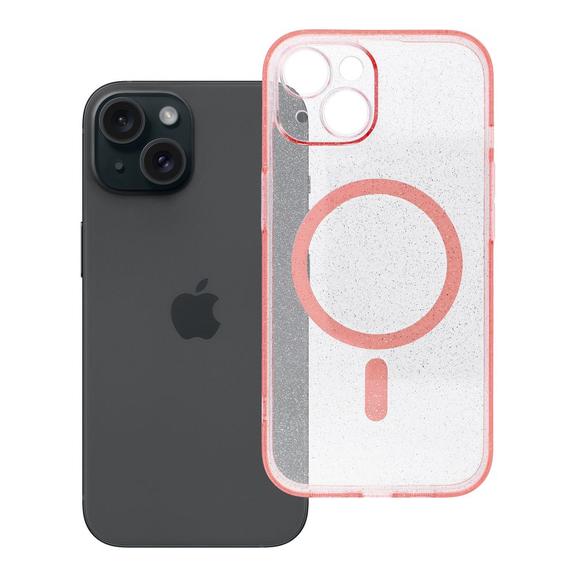Etui na iPhone 15 Clear Mag Cover - Glitter (Str / Camera Protection) zgodne z MagSafe  różowe glitter