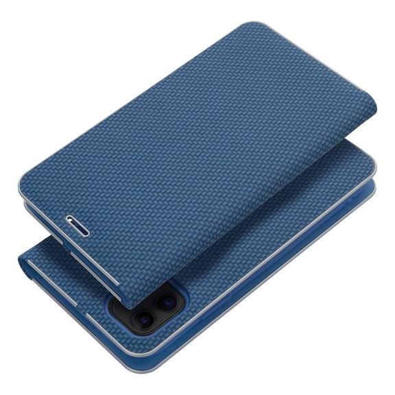 Etui z klapką na iPhone 14 Luna Book Carbon niebieskie