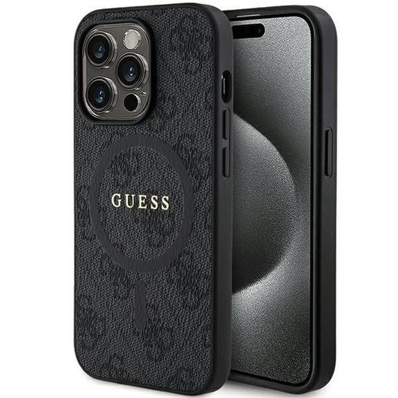 GUESS futerał do IPHONE 15 Pro kompatybilny z MagSafe GUHMP15LG4GFRK (4G Ring classic logo) czarny