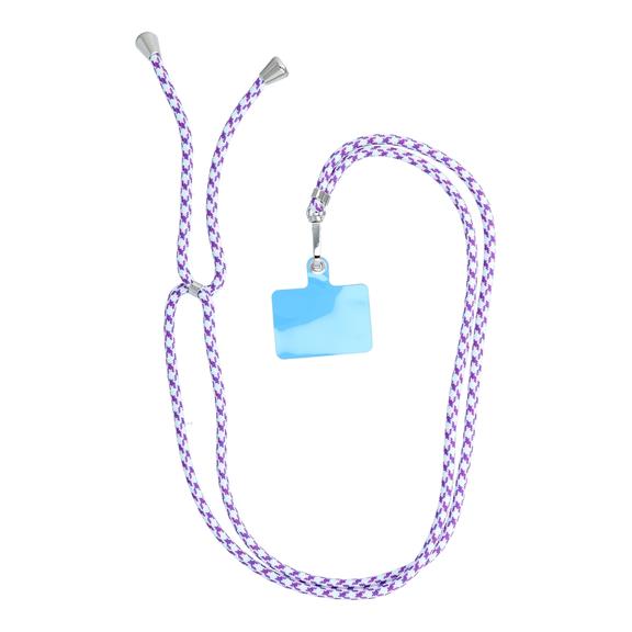 Smycz do telefonu, Zawieszka do telefonu - SWING (6mm) z regulacją długości / długość sznura 165cm (max 82,5cm w pętli) / na ramię lub szyję - białofioletowy