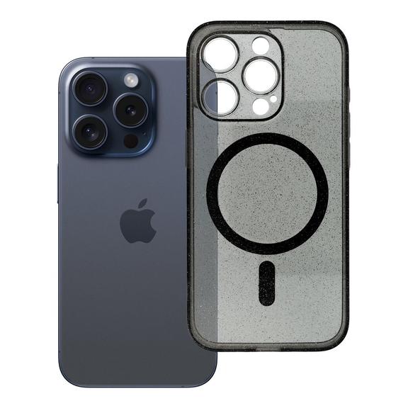 Futerał do iPhone 15 PRO Clear Mag Cover (STR / CAMERA PROTECTION) zgodny z MagSafe  czarny glitter