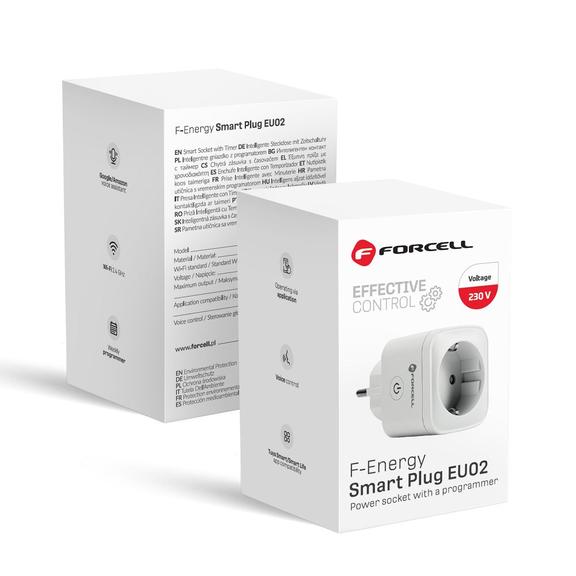 Inteligentne gniazdko 230V Forcell F-Energy EU02 z WiFi, programatorem i wsparciem dla Tuya / Amazon Alexa białe