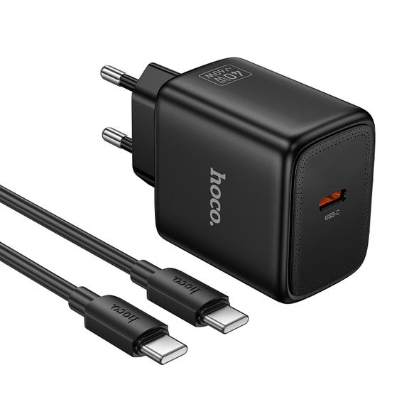 Ładowarka sieciowa GaN do telefonu Hoco USB C PD AVS 40W max 60W + kabel USB C do USB C N83 czarna