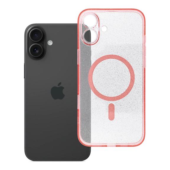 Futerał do iPhone 16 PLUS Clear Mag Cover (STR / CAMERA PROTECTION) zgodny z MagSafe  różowy glitter