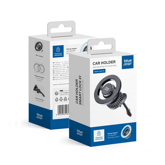 Uchwyt na telefon do samochodu magnetyczny zgodny z MagSafe Blue Star Smart Lock X1 do kratki czarny