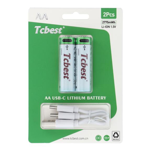 TCBEST bateria akumulatorowa R6 (AA) 1850 mAh z gniazdem Typ C + kabel USB A do 2 x Typ C 2 szt
