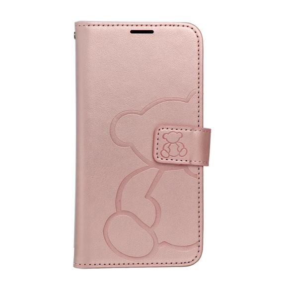 Etui z klapką na Samsung A37 5G Mezzo Book teddy bear złoto-różowe
