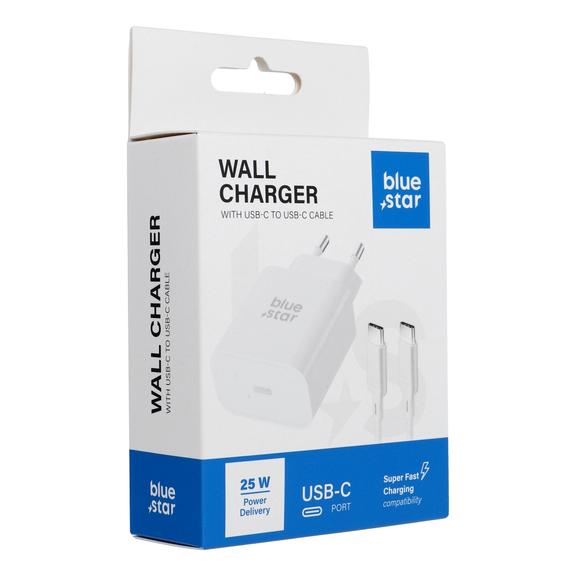 Ładowarka sieciowa do telefonu Blue Star USB C QC4.0 PD 3A 25W + kabel USB C do USB C TFB-TC-25WPD biała