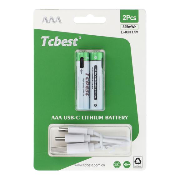 TCBEST bateria akumulatorowa R3 (AAA) 550 mAh z gniazdem Typ C + kabel USB A do 2 x Typ C 2 szt