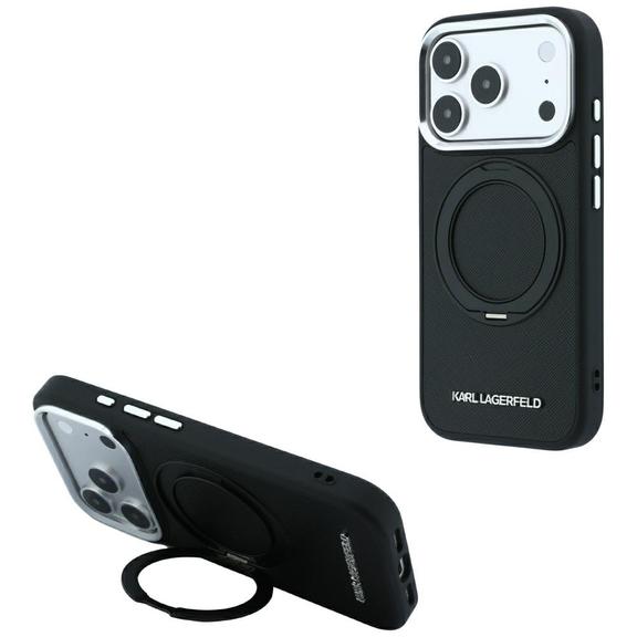 KARL LAGERFELD futerał do IPHONE 18 Pro Max/17 Pro Max kompatybilny z MagSafe (Ring Stand 360 Saffiano Classic Logo) czarny