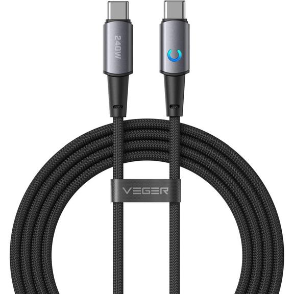Kabel z diodą LED USB C do USB C VEGER PD 5A 240W 1,5 m CC2-ZSD czarny
