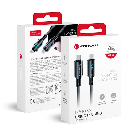 Kabel USB C do USB C Forcell F-Energy QC4.0 PD 3A 60W Digital 1,2 m C274 czarny