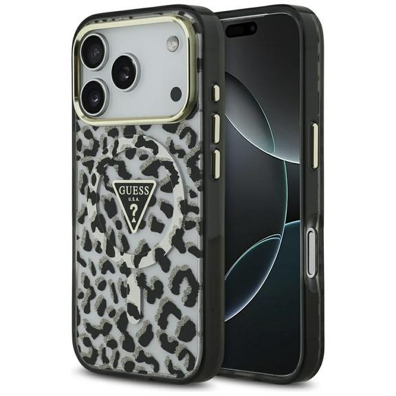 GUESS futerał do IPHONE 17 Pro kompatybilny z MagSafe GUHMP17LHLEGTGLK (PC TPU W/ Leopard Glitter) czarny