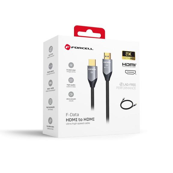 Kabel HDMI 2.1 Forcell Cafule 8K 60Hz / 4K 120Hz – Ultra High Speed, HDR, eARC, VRR, 48Gbps 3 m czarny 0INT