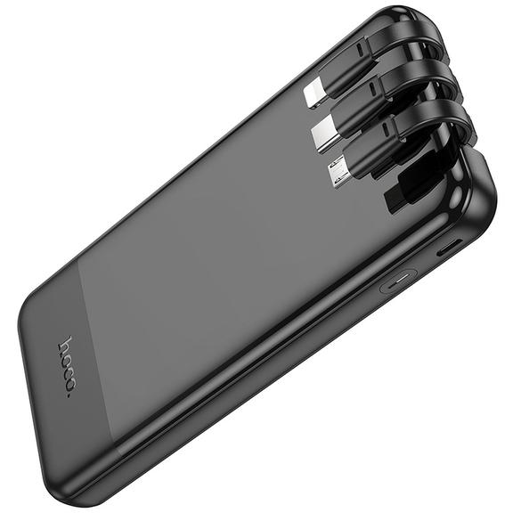 Powerbank Hoco 10000 mAh 2A z wbudowanymi kablami USB C + Micro USB + Lightning J114 czarny