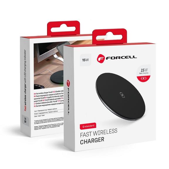 Ładowarka indukcyjna Forcell F-Energy Qi QC 15W + kabel USB C do USB A czarna