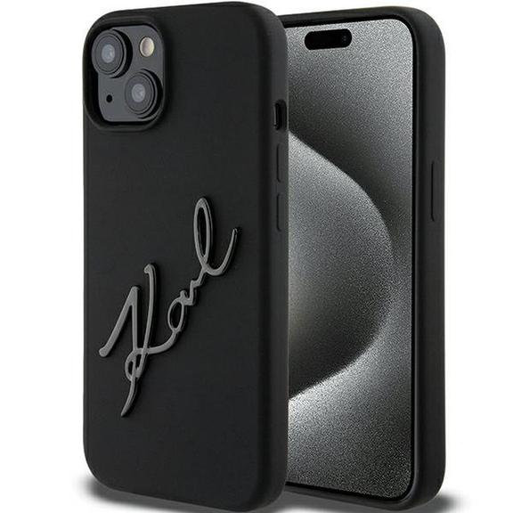 KARL LAGERFELD futerał do IPHONE 15 KLHCP15SSKSBMCK (Silicone Karl Script Logo) czarny