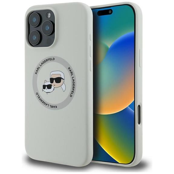 KARL LAGERFELD futerał do IPHONE 16 Pro kompatybilny z MagSafe KLHMP16LSKCHTCE (Silicone KC Heads) beżowy