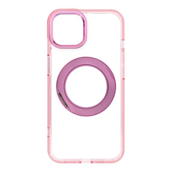 Etui na iPhone 14 Frame Circle Stand zgodne z MagSafe różowe