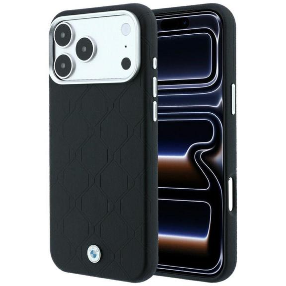 BMW futerał do IPHONE 18 Pro Max/17 Pro Max kompatybilny z MagSafe (Sign Deboss Quilted Metal Logo) czarny