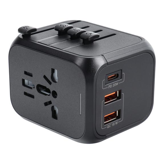 Ładowarka podróżna / adapter OL-309-PQ20 CAŁY ŚWIAT czarna