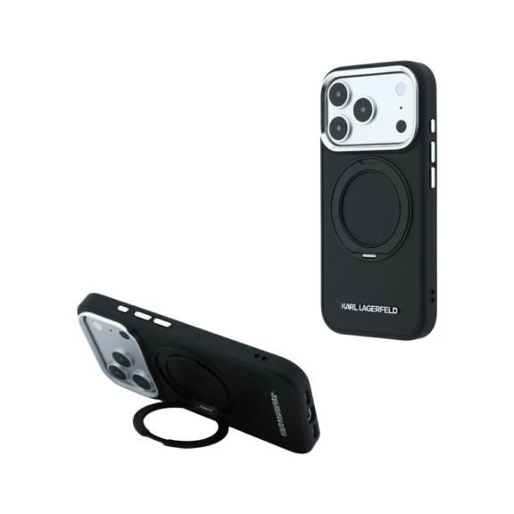 KARL LAGERFELD futerał do IPHONE 18 Pro/17 Pro kompatybilny z MagSafe (Ring Stand 360 Saffiano Classic Logo) czarny