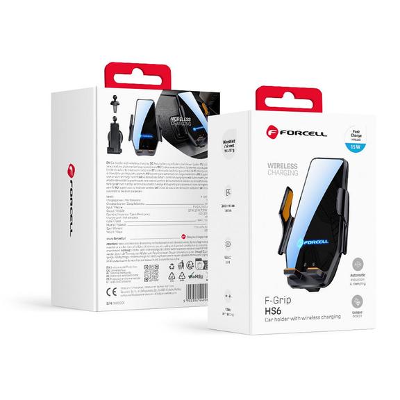 Uchwyt na telefon do samochodu indukcyjny Forcell F-Grip HS6 15W do szyby / kratki czarny