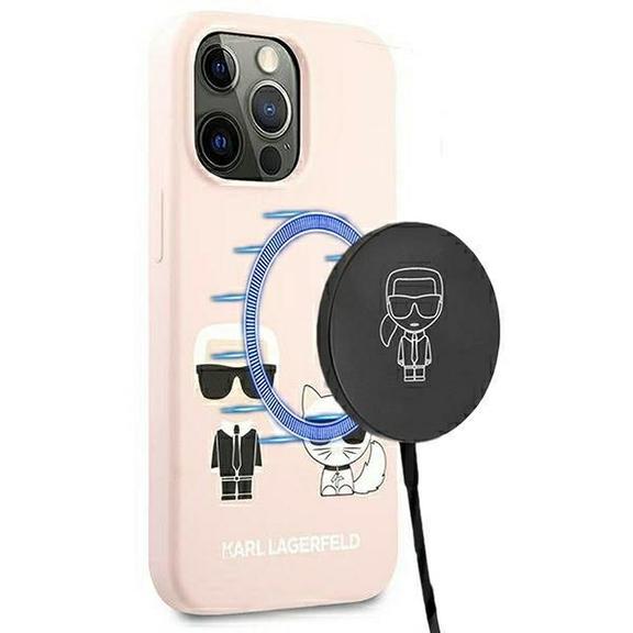 KARL LAGERFELD futerał do IPHONE 13 Pro KLHMP13LSSKCI (Ikonik Karl and Choupette + MAG) jasny róż