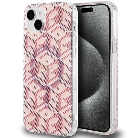 GUESS futerał do IPHONE 15 kompatybilny z MagSafe GUHMP15SHGCUSTGP (IML GCUBE) różowy