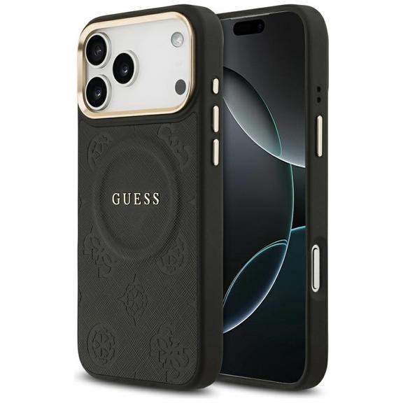 GUESS futerał do IPHONE 17 Pro Max kompatybilny z MagSafe GUHMP17XPSAMSECK (PU W/ Peony Hot Stamp) czarny