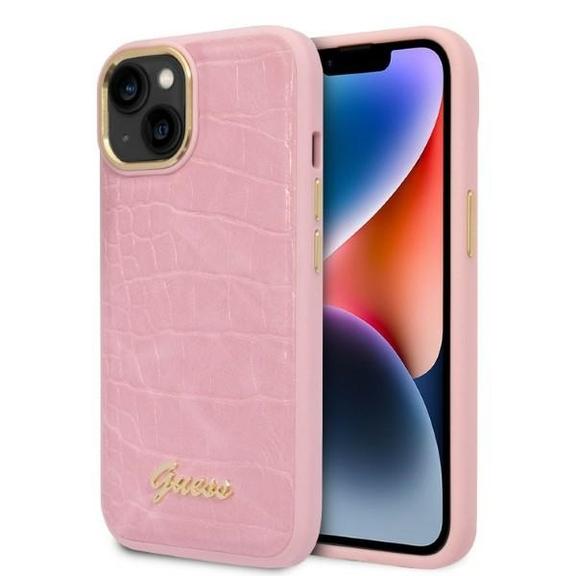 GUESS futerał do IPHONE 13 / 14 / 15 GUHCP14SHGCRHP (Croco Collection) różowy