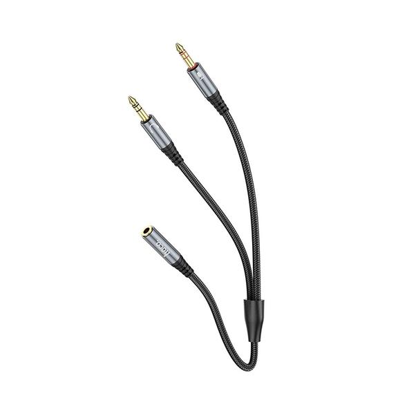 Kabel AUX 2w1 Jack 3,5 mm (żeński) do 2 x Jack 3,5 mm (męski) Hoco 0,25 m UPA21 szary (SC)