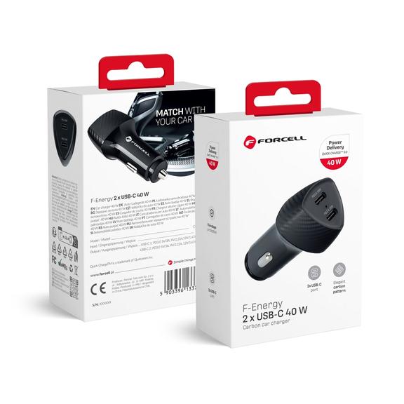 Ładowarka samochodowa Forcell F-Energy Carbon 2 x USB C QC3.0 PD 3A 40W CC50-2C czarna