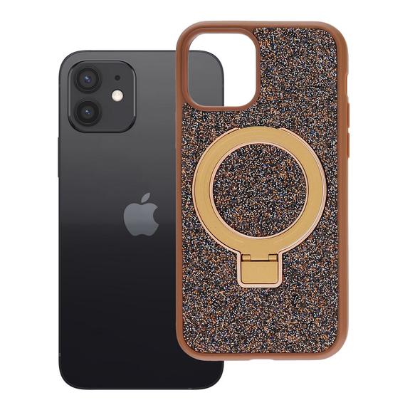 Etui na iPhone 12 / 12 Pro Quartz Circle Stand Mag Cover brązowe