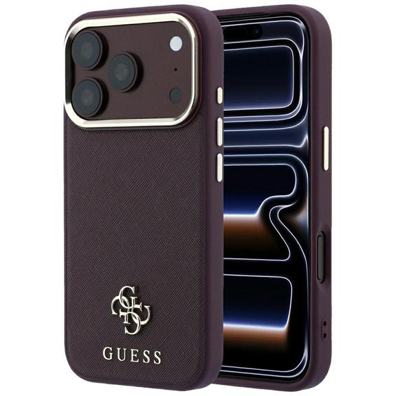 GUESS futerał do IPHONE 18 Pro/17 Pro kompatybilny z MagSafe (Saffiano Small 4G & Classic Logo) burgundowy
