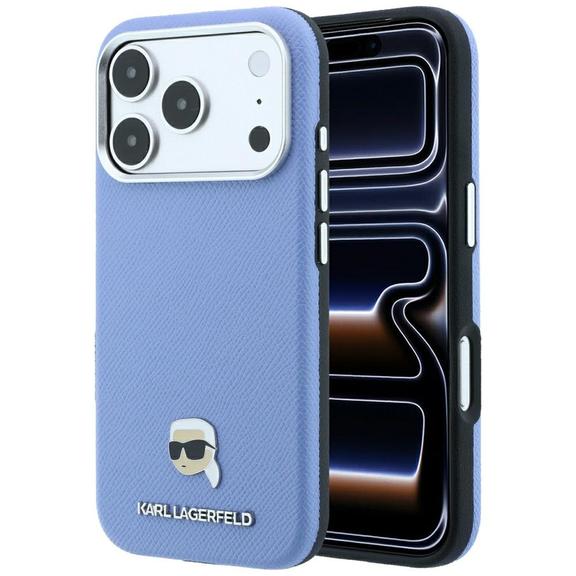 KARL LAGERFELD futerał do IPHONE 18 Pro Max/ 17 Pro Max kompatybilny z MagSafe (Grained Karl Head Metal) jasno niebieski